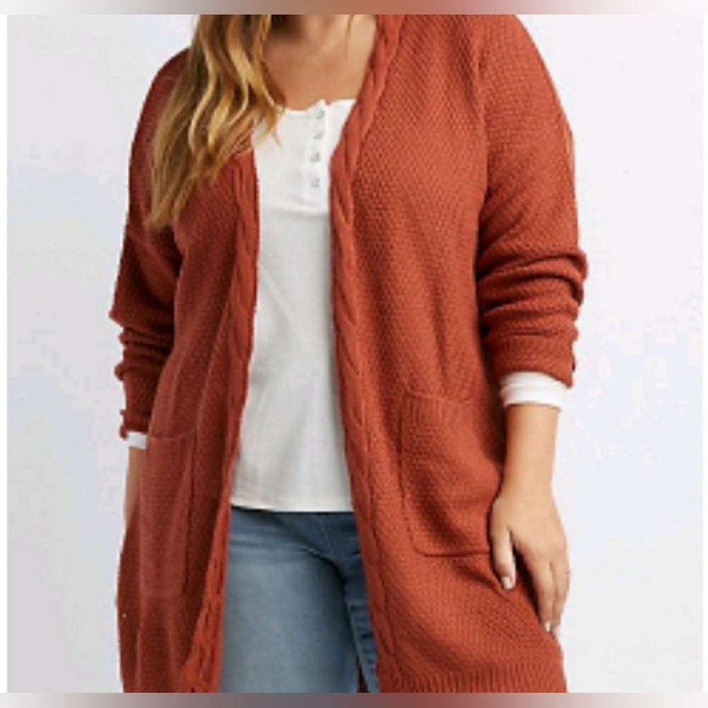 Charlotte Russe Rust colored long open front knit cardigan sweater Medium